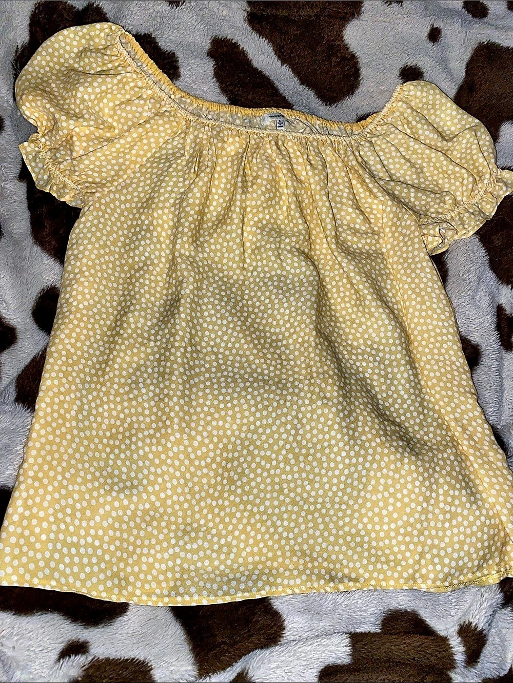 Max Studio Off-The-Shoulder Puff Sleeve Top Yellow & White